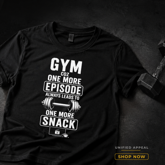 Black t-shirt with white text on a dark surface