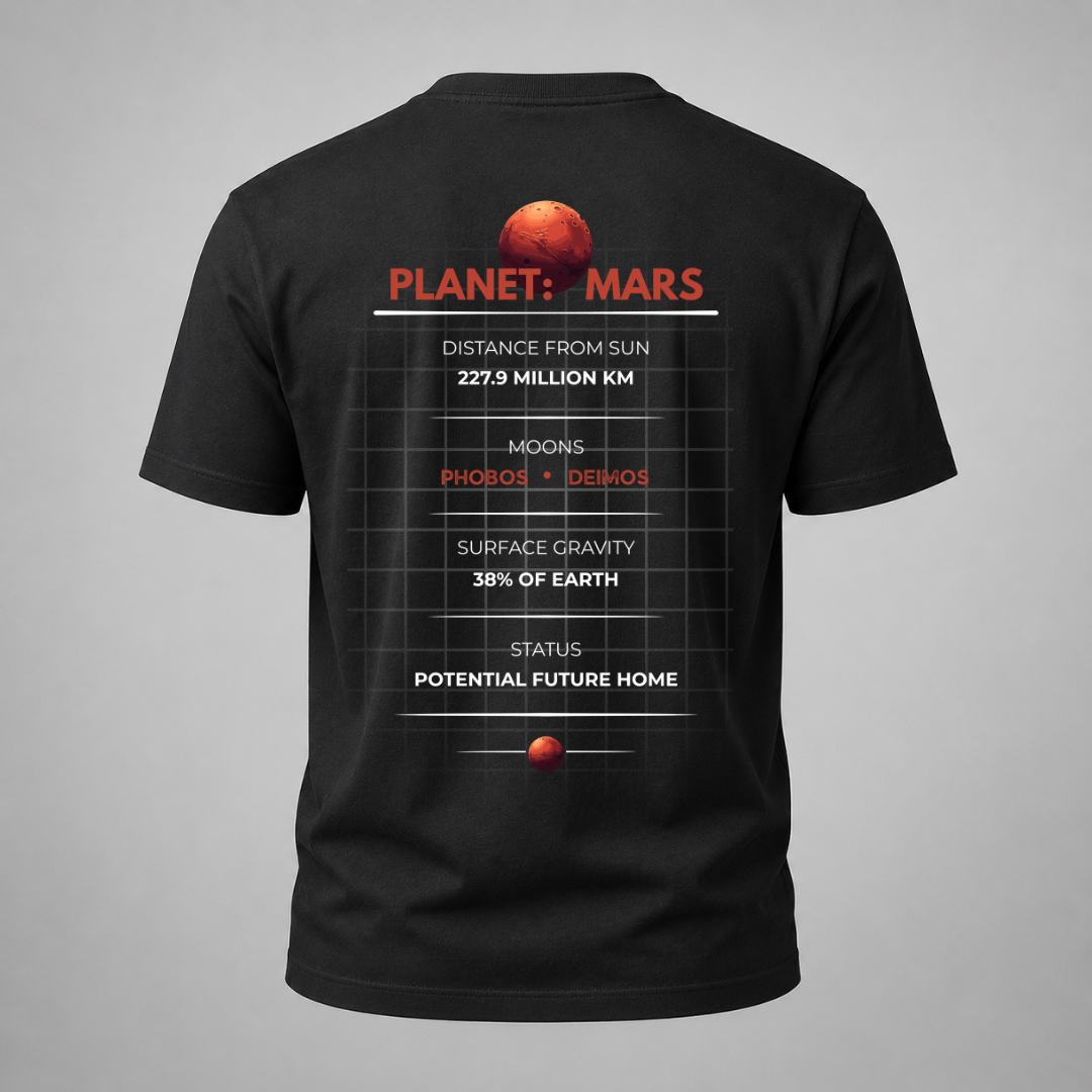 planet mars info on a tshirt back