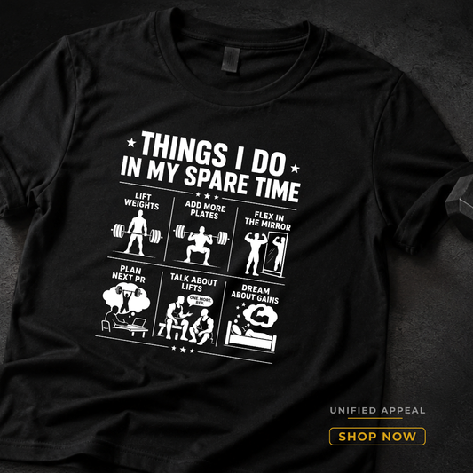 Black t-shirt with white graphic and text on a dark textured background
