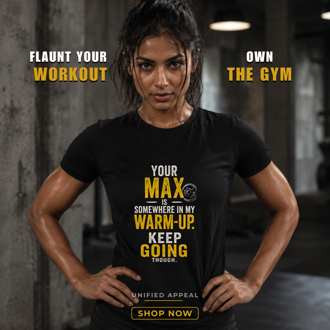 Woman wearing a black t-shirt with motivational text in a gym setting