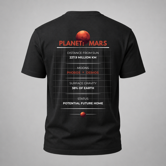 planet mars info on a tshirt back