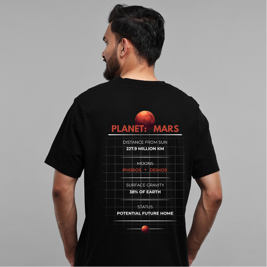 planet mars info on a tshirt back