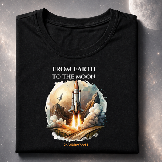 tshirt with rocket taking off and chandrayaan 3 written on the bottom